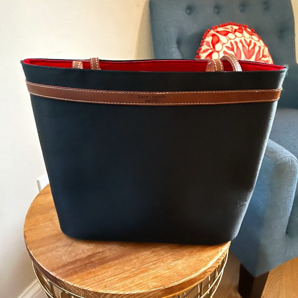 kate spade vintage nylon black tote with red lining
